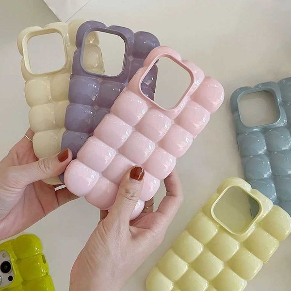 Phone Case Cute Korean Egg Puff 3D Checkered Folding Box Suitable for iPhone 16 15 14 13 12 Pro Max Cute Candy Solid Color Phone Cover N2410