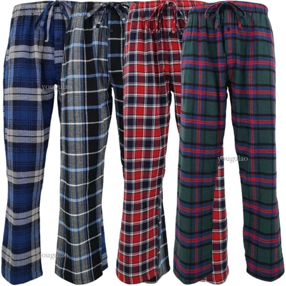 Men&#039;s 4-piece set of 100% pure cotton flannel pajamas and sleepwear - casual pants