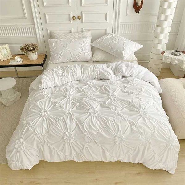 Bedding sets Three way pleated craft double down duvet cover set 220x240 solid twisted flower extra large bed cover set J0507