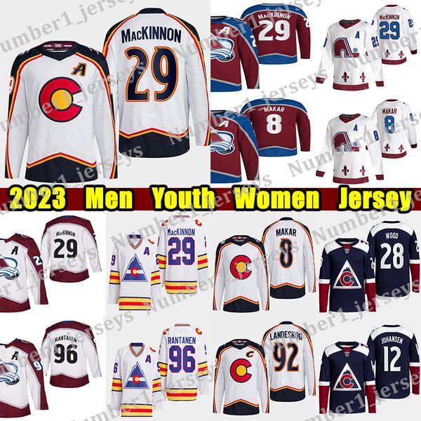 #29 Nathan MacKinnon hockey jersey #8 Cale Makar Mikko Rantanen Gabriel Landeskog Miles Wood Joe Sakic Valeri Nichushkin Ryan Johansen Custo