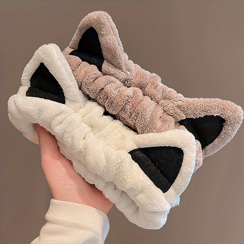 TEMU 2 Upgraded Facial Cleanser Bands, Hair Bands With Cat Ears, Coral Velvet Cartoon Cute And Creative Hair Accessories