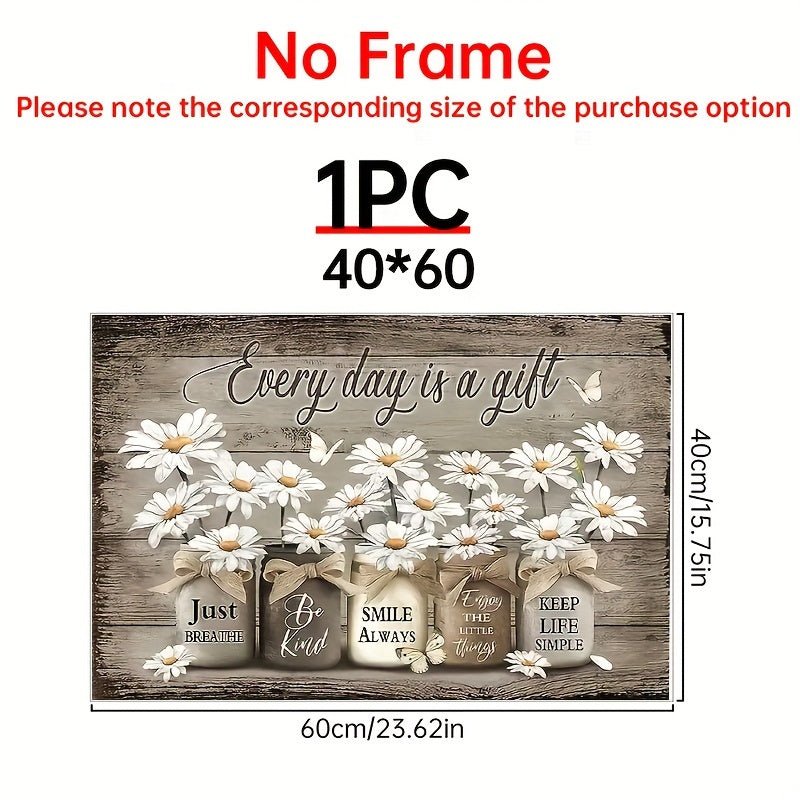 TEMU 1pc Rustic Daisies Canvas Painting Vintage Floral Wall Inspirational Picture Bedroom Living Room Bathroom Office Wall Decor Home Decor 12"x16",