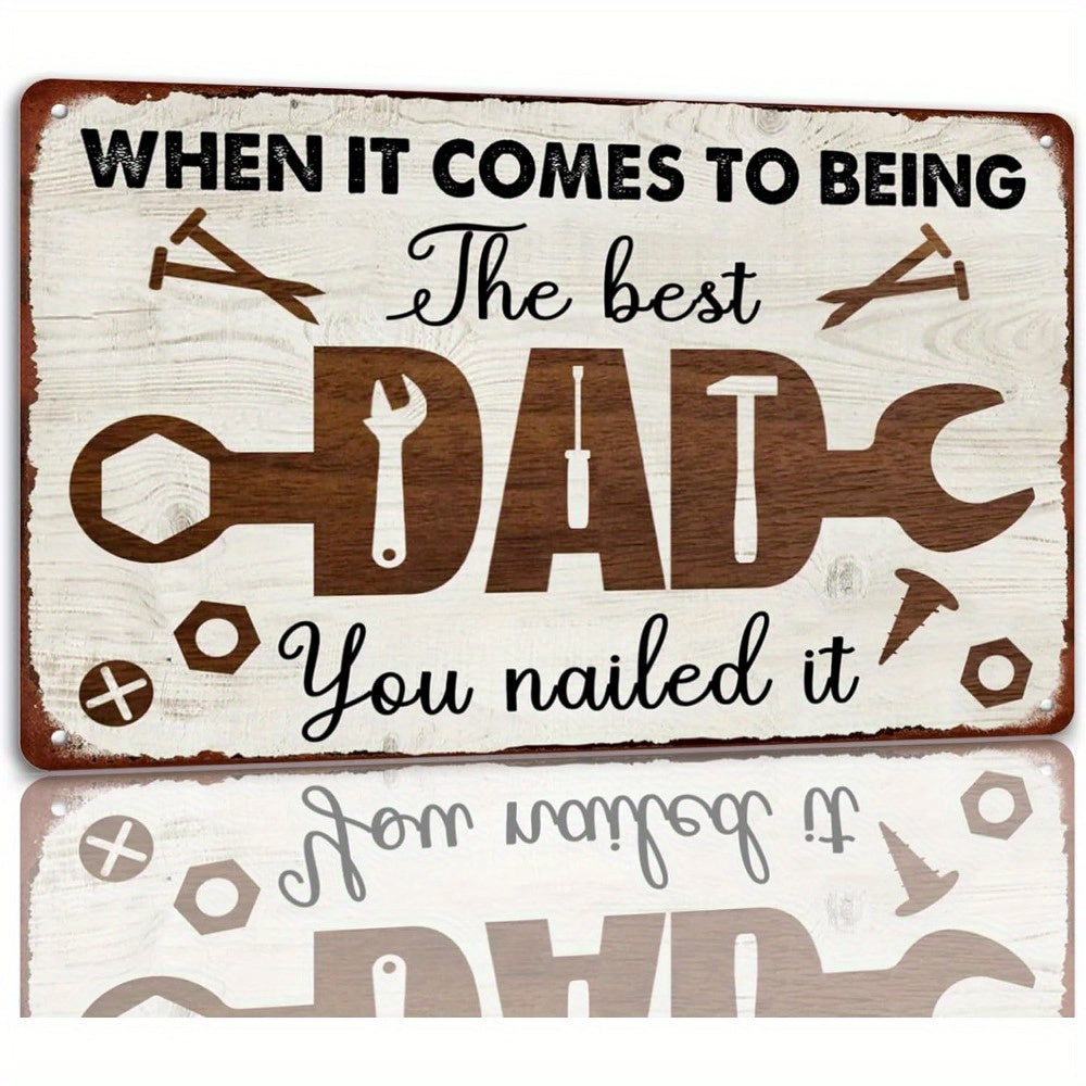 TEMU Father's Day Best Dad Metal Painted Signs-garage Retro Hammer Theme Wall Decoration-waterproof, Hd Printing, Pre-drilling-ideal For Father's