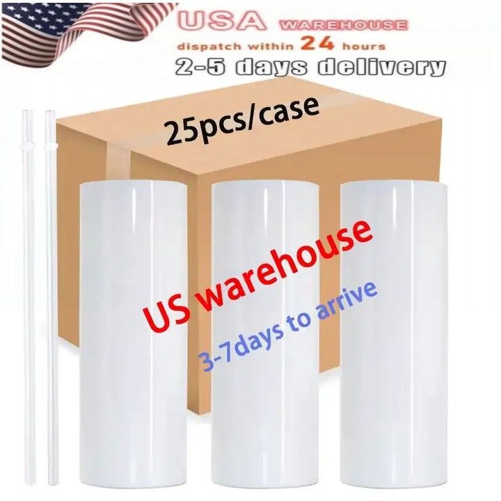 US STOCK 20oz stainless steel tumbler with lid straw beer mug water bottle powder coating outdoor camping cup vacuum insulated drinking for Sublimat