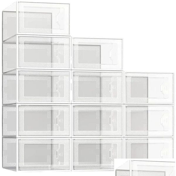 Storage Boxes & Bins Shoe Clear Plastic Stackable Organizer For Closet Foldable Shoes Containers Holders 10 Pcs Drop Delivery Home Gar Dhvtm