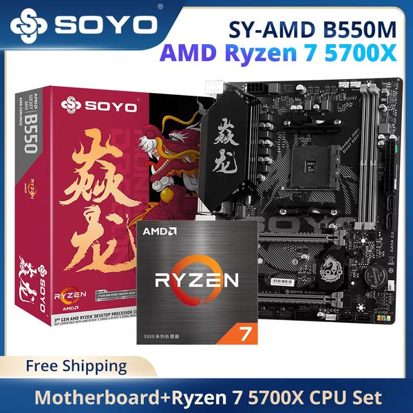 SOYO Brand New AMD B550M with Ryzen 7 5700X CPU Motherboard Set 3.5GHz 8 Core 16 Thread Desktop Computer Gaming Motherboard
