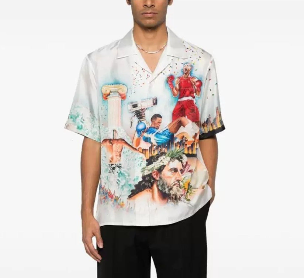 25ss Caablancc Athens Fight Button Up Silk Shirts Vacation Loose Deisnger Hawaii Vacation Short Sleeve Shirt Men and Women Blouses
