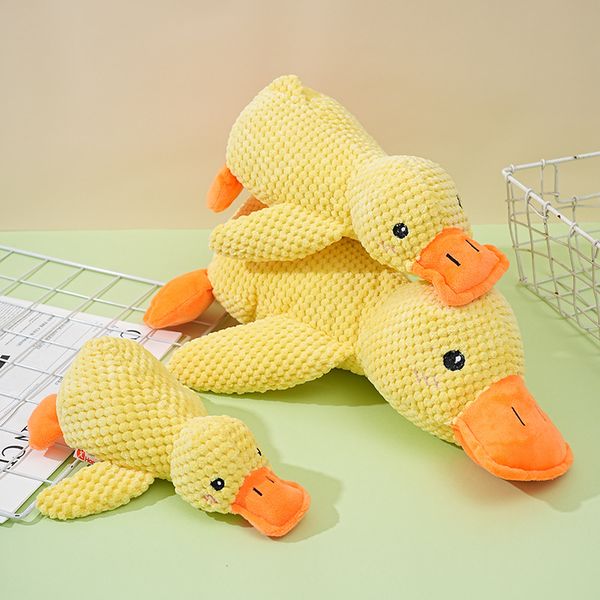 Soft Plush Yellow Duck Dog Toy - Indestructible Teething Plaything with Sounds for Pet Entertainment