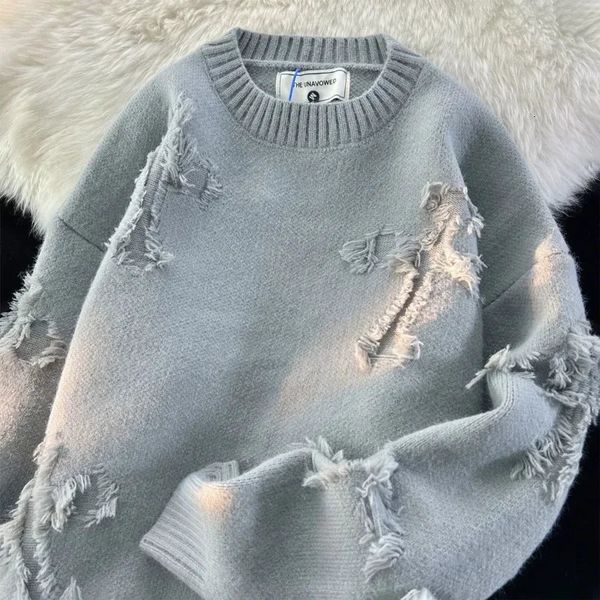 Autumn e Y2K Street Mens Clothing Retro Hole Borda Sweater Sweter Loose Mens e Mulheres Longo 241206