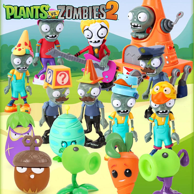 New Plants vs Zombies 2 Peashooter Mecha Roadblock Zombie Eggplant Ninja Toy set 10pcs Soft silicone Game Figures Model Boy Gift