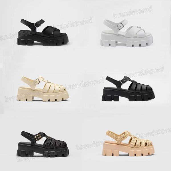 10a Designer Sandals Women Monolith Foam Rubber Sandals Crochet Cage Sandal Padded Nappa Leather Loafer Tread Slides Summer Cutout Buckle Be