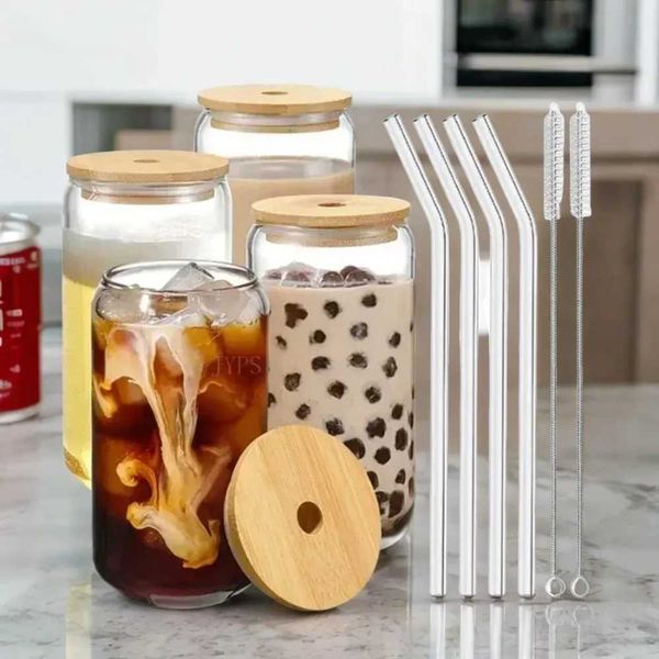 Transparent Bubble Tea Juice Beer Can Milk Mocha Cup With Lid and Straw 550ml-400ml Glass Drinkware Breakfast gC250116