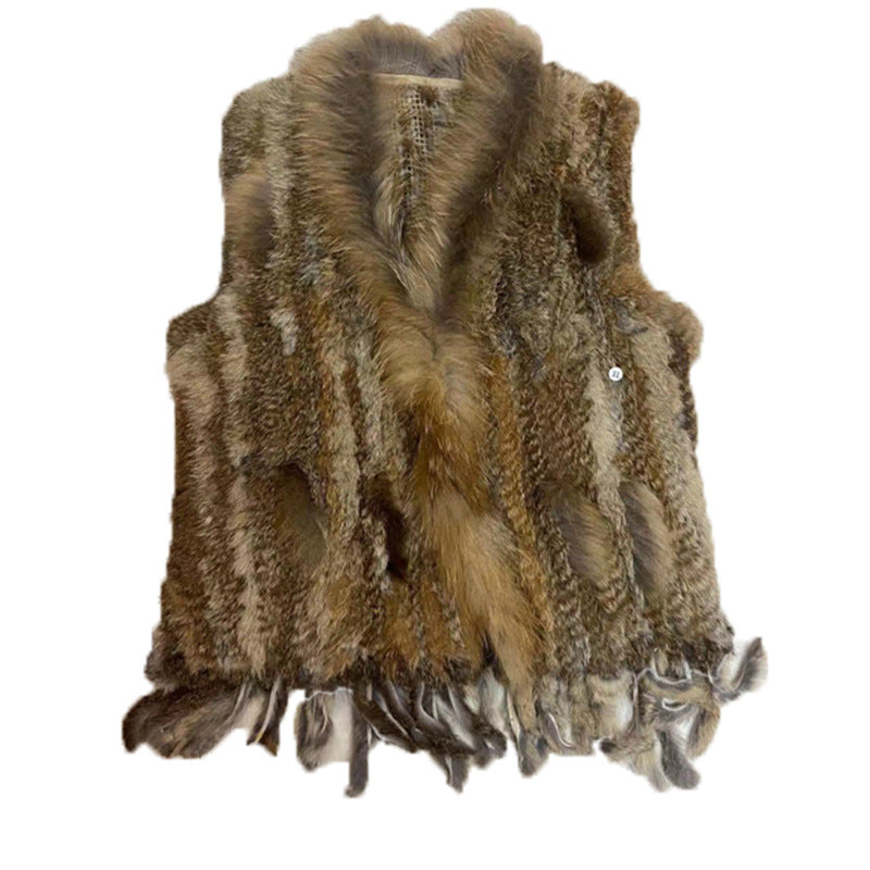 OC 407M18 Women&#039;s Coats Rabbit Fur Vest Raccoon Fur Collar True Fur Grass Winter Warm Jacket