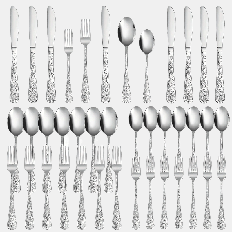 TEMU 40-piece Vintage Carved Silverware Set For 8, Stainless Steel Flatware Set With Knife-fork-spoon, Cutlery Set For Home And Kitchen, Utensil Set