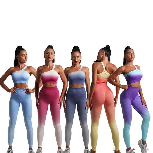 Yoga Clothes High Waist Fitness Leggings Yoga Vest Strict Selection Seamless Tight Yoga Suit Set Autumn Winter Gradient Long Sleeve Remote F