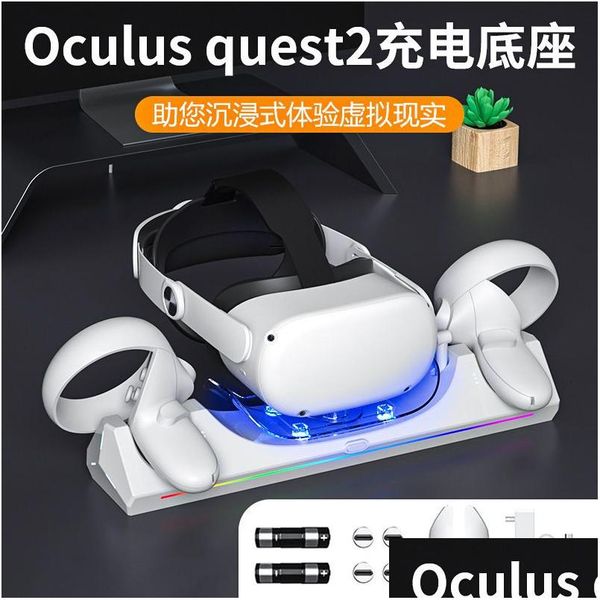 Smart Glasses Dok Pengisi Daya Untuk Ocus Quest 2 Set Dasar Dudukan Stasiun Pengendali Gagang Headset Kacamata Vr Aesori Meta Ques Dhnjp
