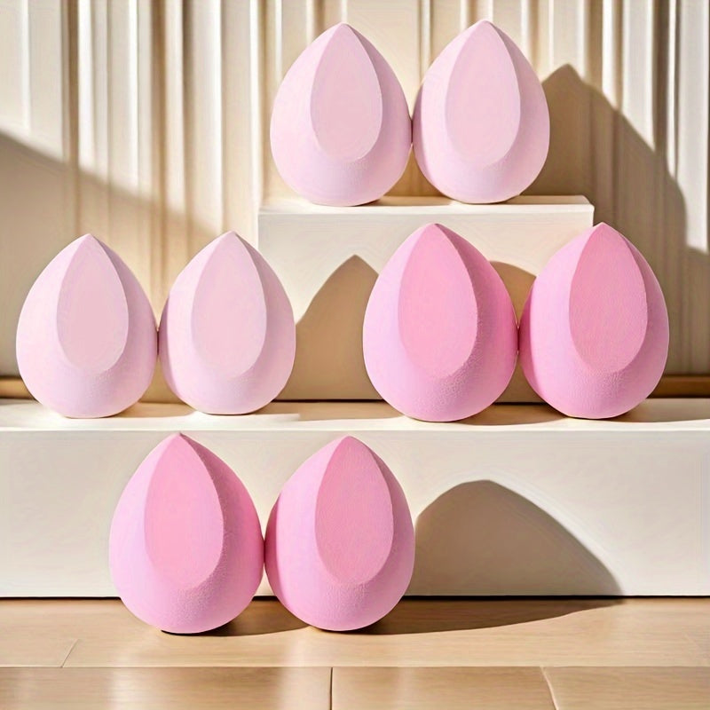 TEMU 8pcs Pink Makeup Blender Sponges - Ultra Soft, Non-absorbent, Dual-use For Application, Hydrophilic Pu Material, Types