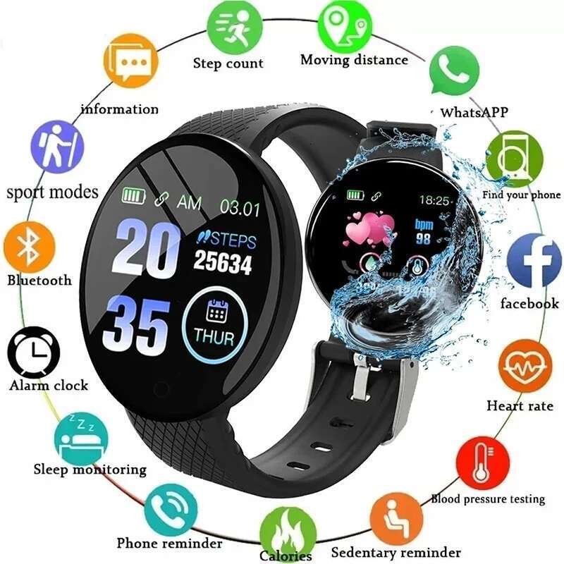 D18 Smart Watch Heart Rate Monitor Men&#039;s Women&#039;s Smartwatch Round Fiess Digital Watches for Men Women Band Bracelet