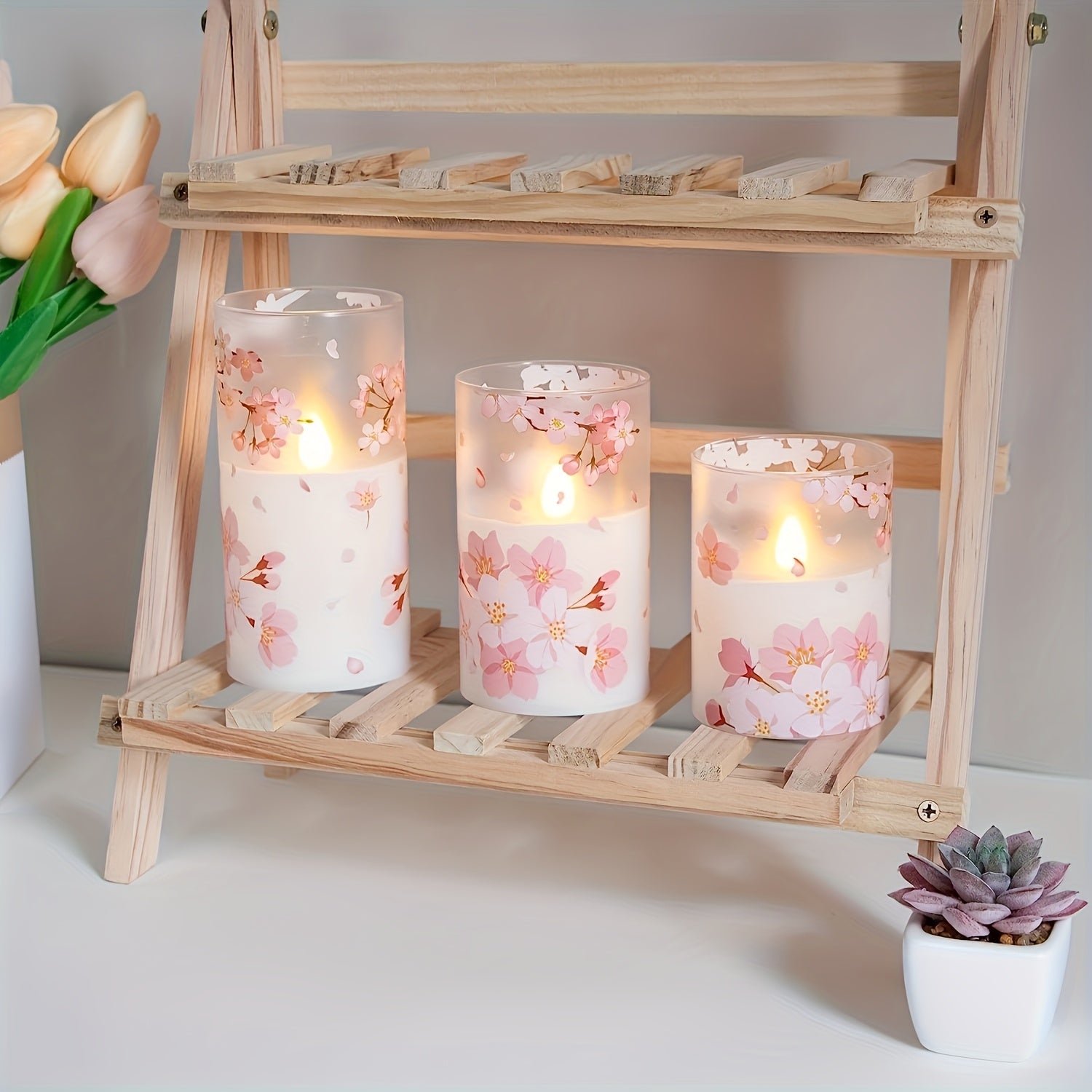 TEMU 3-pack Flameless Pillar Candles With Cherry Led, With Remote Control, Battery-powered, 3×4-5-6 Inches, Suitable For Home Decoration, Weddings,