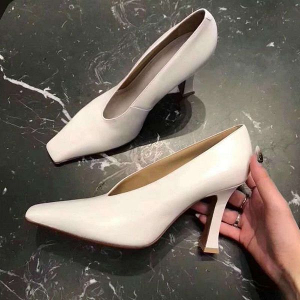 2024 Classic Brand Leather Woman Thick High Heels Pumps Party Dress OL Spring Summer Shoes Kq8