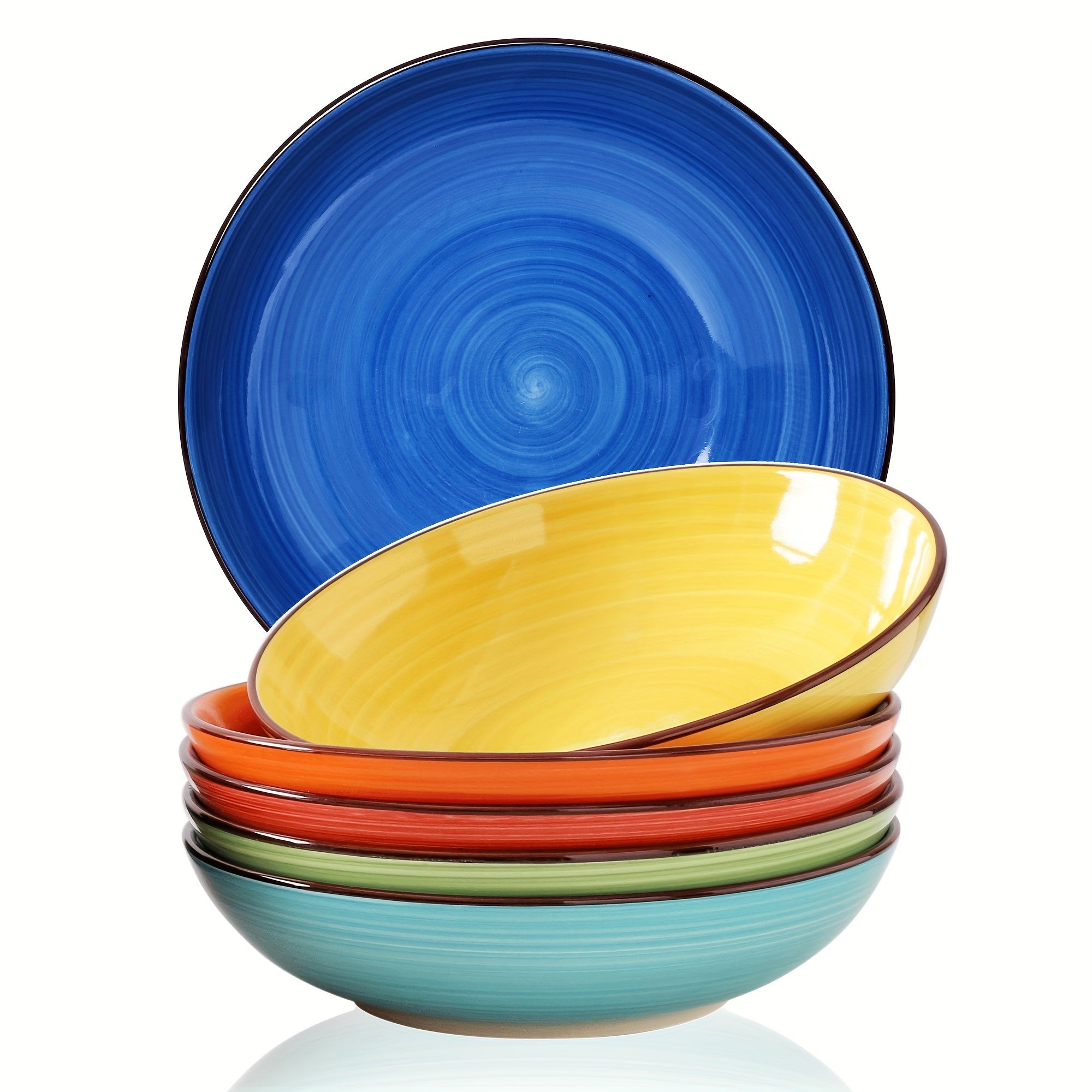 TEMU Artmica Dorothy Stoneware Pasta Bowls 8.2 Inch, Bowls 27oz, Handpainted Pattern Ceramic Serving Bowls, Soup Bowls, Shallow Dinner Bowls, Deep