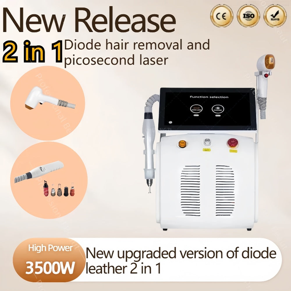 Diode Ice Laser 3 Wavelength Professional 808nm 2 In 1 Hair Removal And Laser Peak Picosecond ND YAG Tattoo Removal Machine