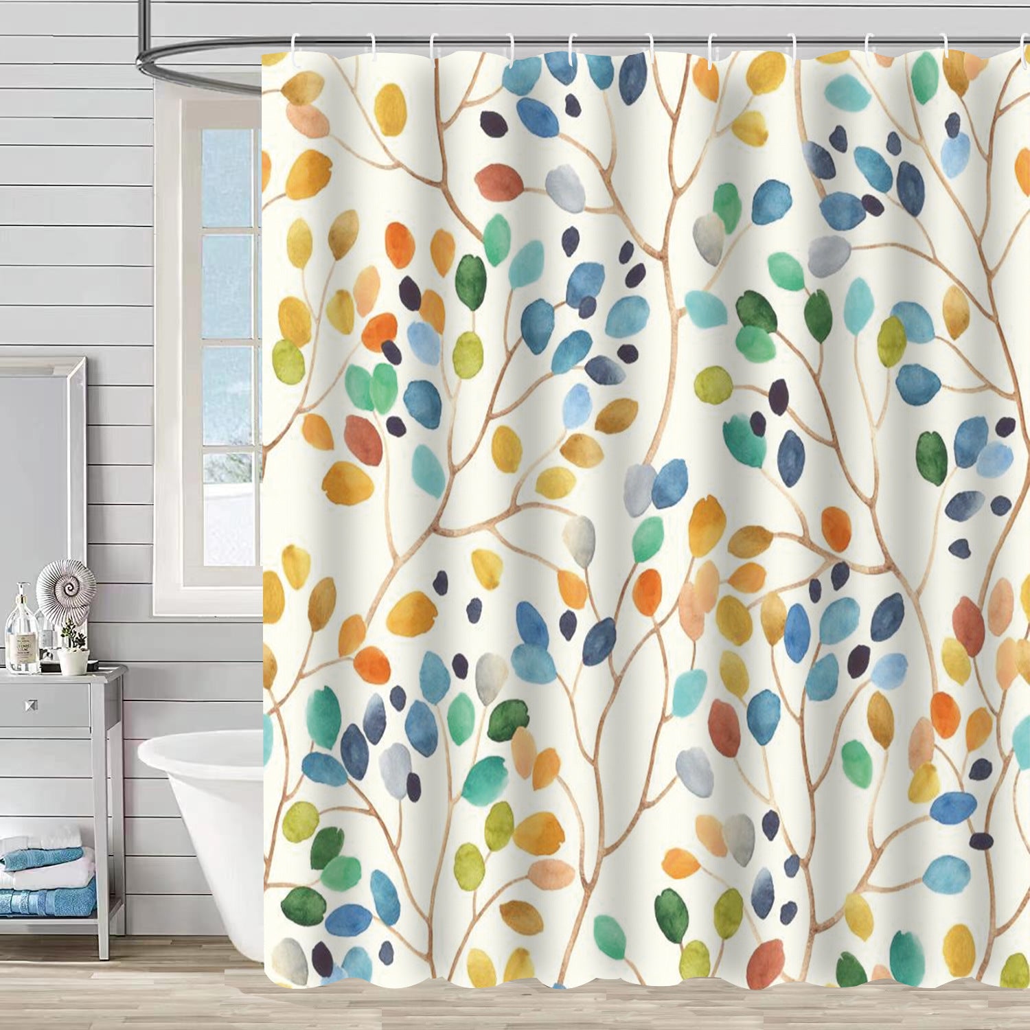 YL-37288 Waterproof Shower Curtain 3D Printed Tropical Jungle Plant Leaves and Flowers Season Polyester Shower Curtain with Hook