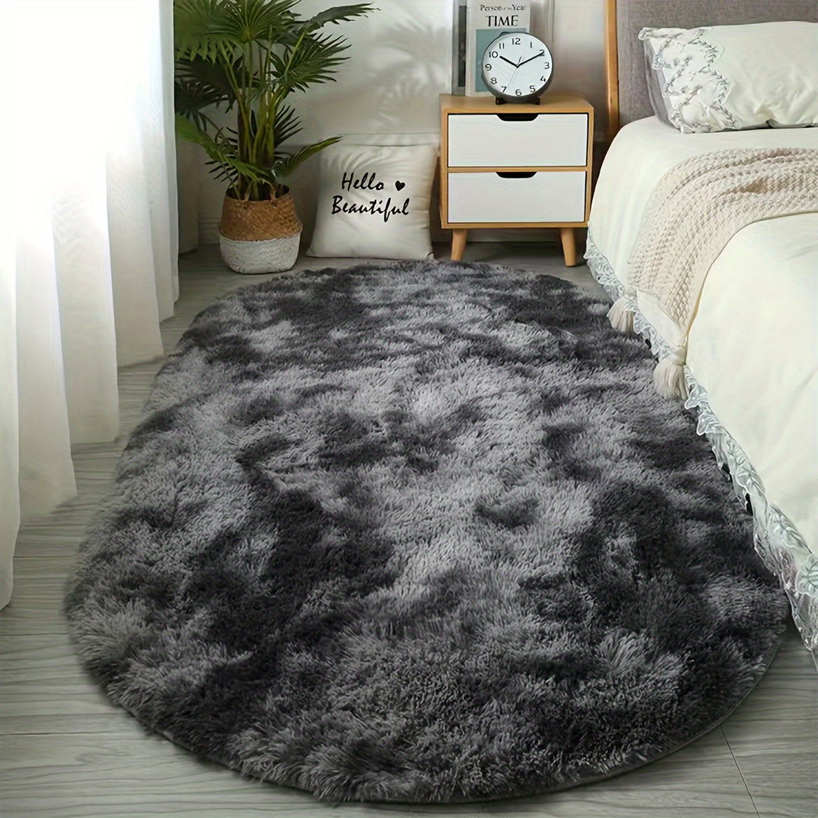 TEMU 1pc Plush Shaggy Mat - Non-slip Backing, Machine Washable Soft Floor Mat For Living Room, Bedroom, Home Decor - Luxury Fluffy Mat In Neutral