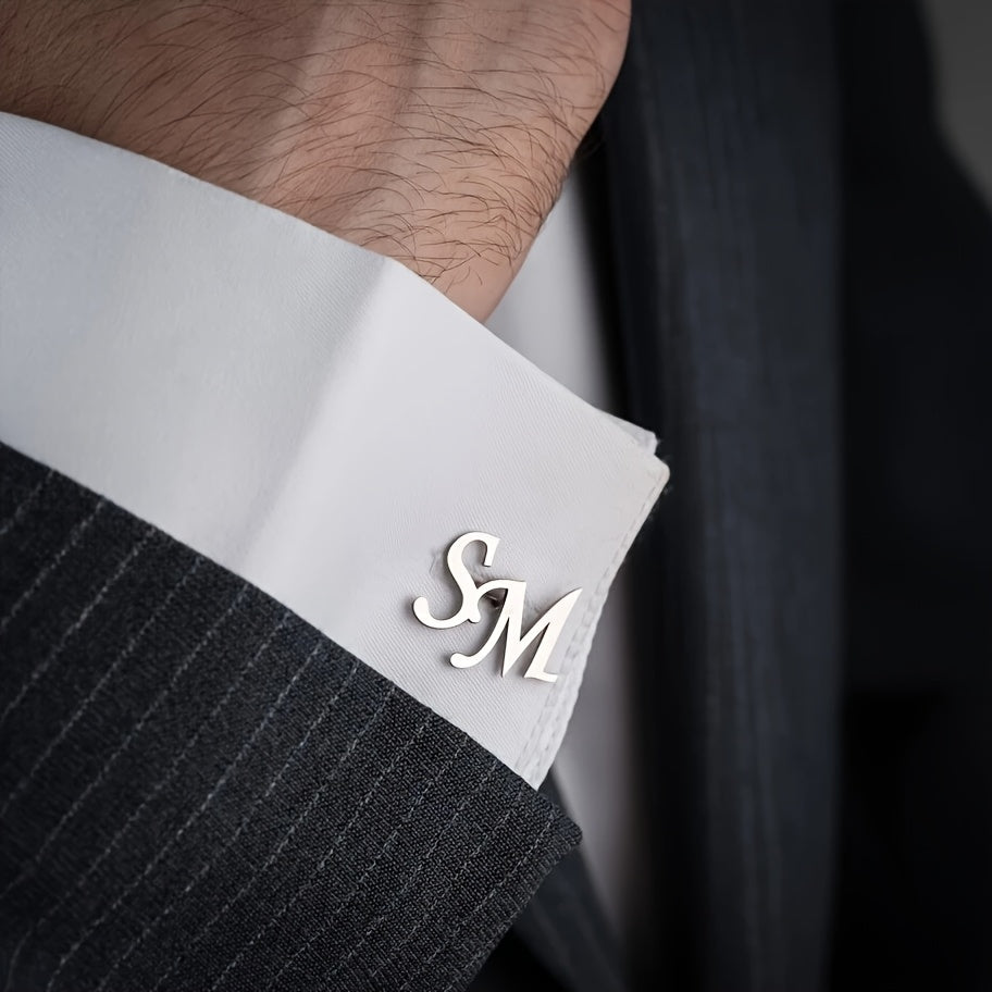 TEMU Men' Steel Cufflinks - Customizable Initials "a" & "b" Design, Elegant For Weddings, Formal Events, Or Casual Attire - Perfect Gift For Dad,
