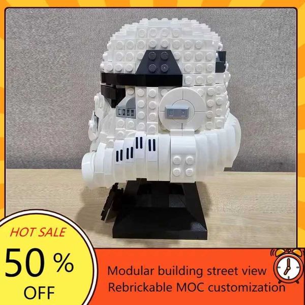 Blocks Star Plan MOC-75276 Storm White Cavalry Helmet MOC Spaceship Combat Model Building Blocks Building Education Assembly Model Toys Y240
