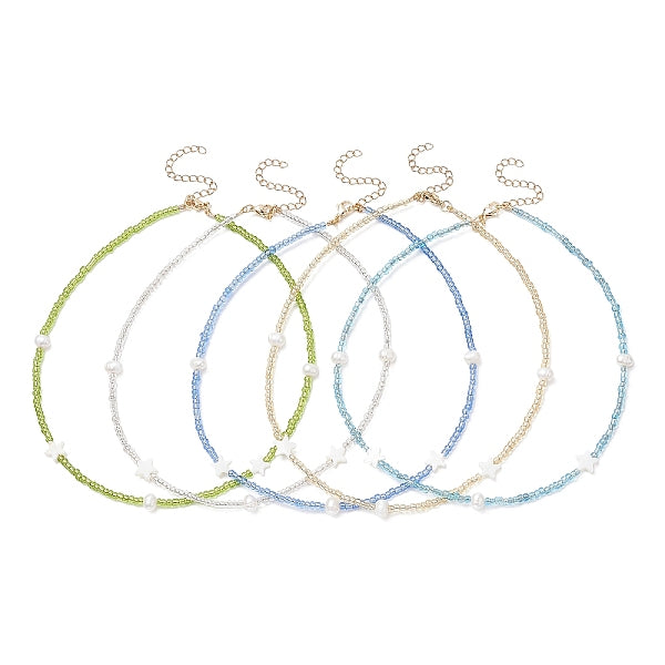 Collier de perles naturelles et coquillages étoile et graine pour femme