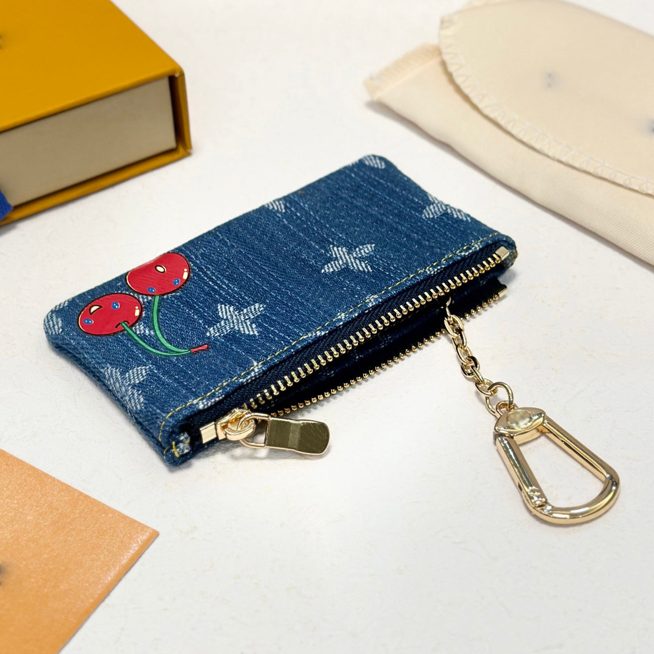 M14938 Denim Coin Purses Women s Designers Bags Totes Handbag Wallets Messenger Purse Key Chain Card Holder pouch Travel With Box 12cm