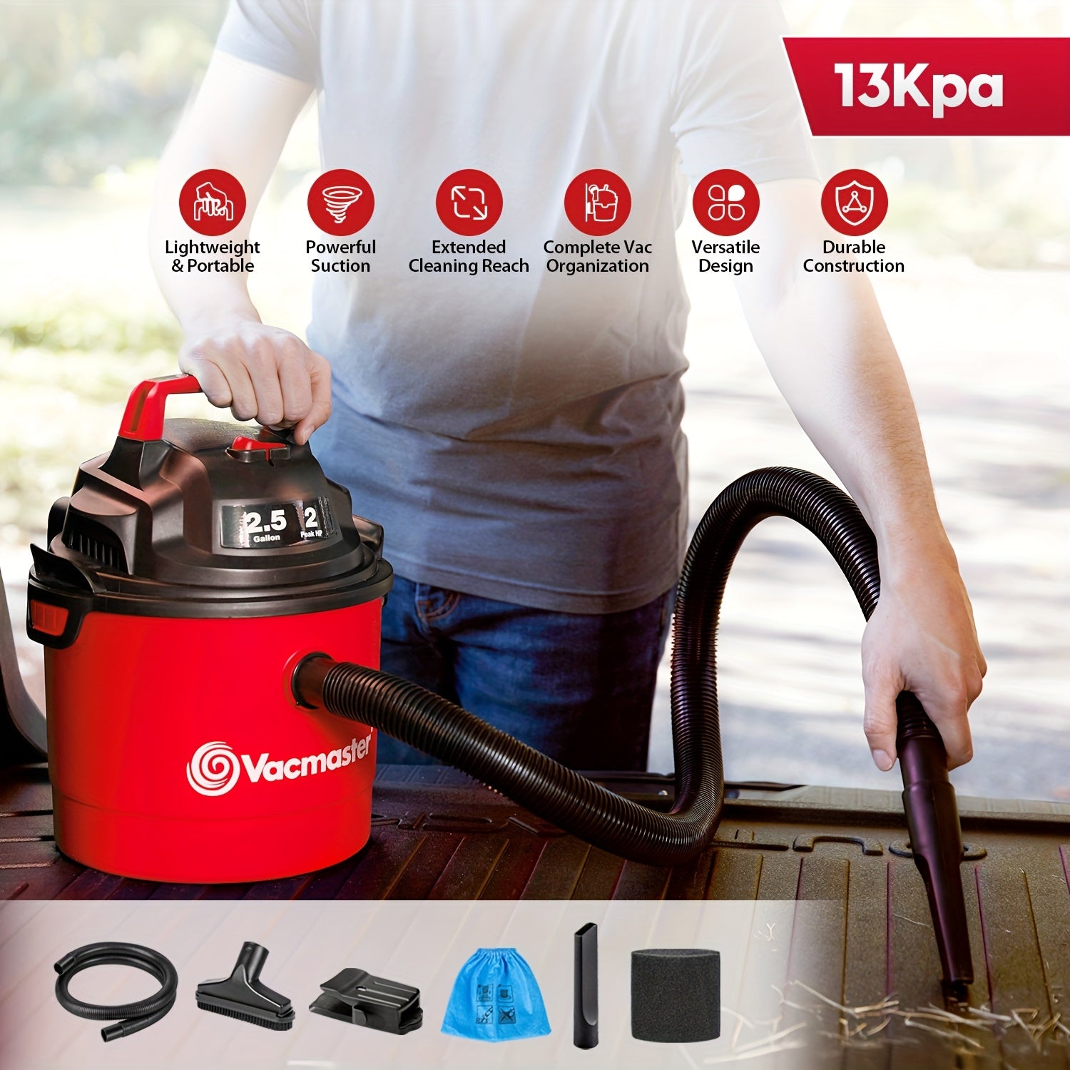TEMU 2.5 Gallon Shop Vacuum Cleaner 13kpa Power Suction Lightweight 3-in-1 Wet Dry Vacuum With Blower & Wall Mount Design For Cleaning Car, Boat, Pet