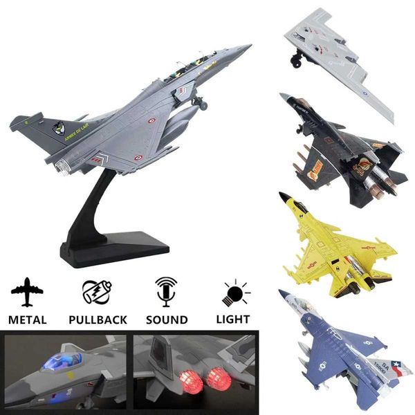 1 50 Fighter Aircraft Toy Pullback Go with Light Sound Scale Rafale F22 F35 B2 J10 Diecast Jet Plane Model Kid Boy Baby GiftXJ241210