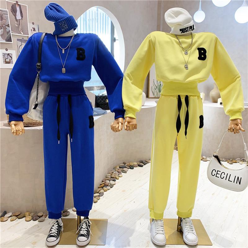 Women&#039;s Two Piece Pants Clothing 2023 Autumn Winter Simple Pullover Letter Plush Hoodies High Waist Casual Two-piece Set