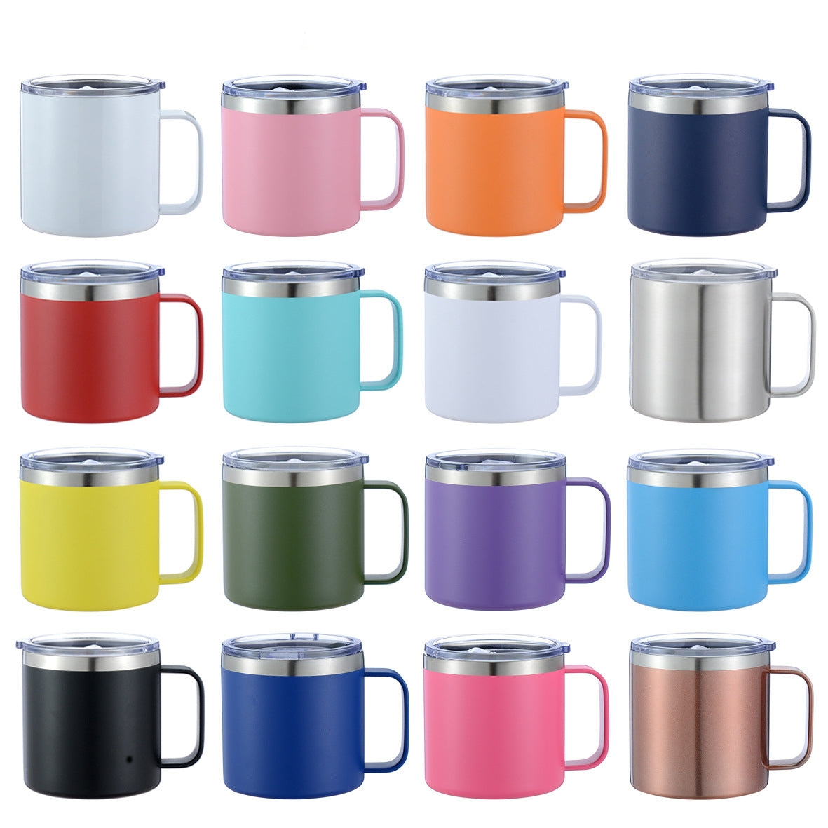 Customize logo 14oz powder coated coffee Mugs with handle sealing Lid 304 Stainless Steel Double Walled Insulated Tea beer mug Outdoor travel cup 16