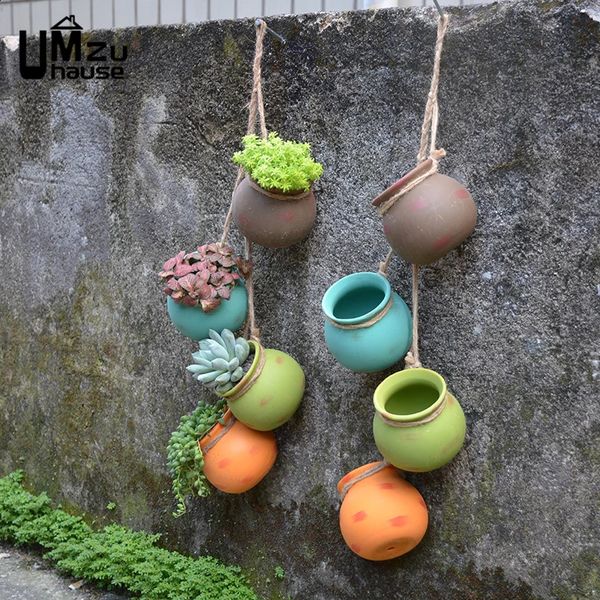 4PCS Hanging Flower Pots Ceramic Vertical Planters Plant Succulents Flowerpot Vase Wall Fence Railing Outdoor Home Garden Decor 240325