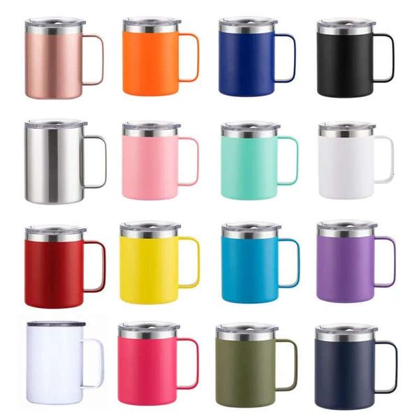 Mugs Stainless Coffee Insulated Mug Handle 12Oz Steel Reusable Double Wall Vacuum Beer Travel Cup Tumbler Powder Coated With Sliding Closed