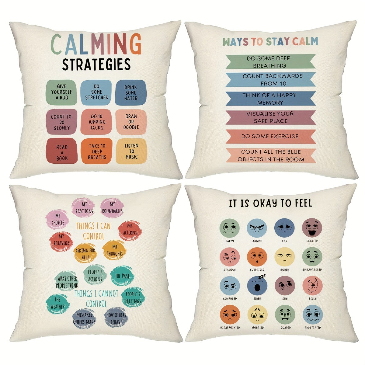 TEMU 4pcs Mental Health Bohemian Throw Covers, Educational Emotional Psychology Therapy Office School Counseling Office Decorative Pillowcases,