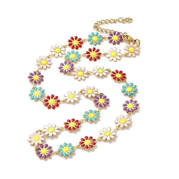 Collares de cadena con eslabones de margaritas esmaltadas