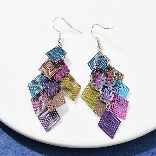 Boucles d'oreilles pendantes en forme de losange en acier inoxydable 430