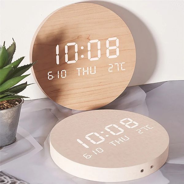 LED Digital Wall Clock Temperature Date Time Multifunction Display Silent Alarm for Bedroom Living Room Hanging 241121