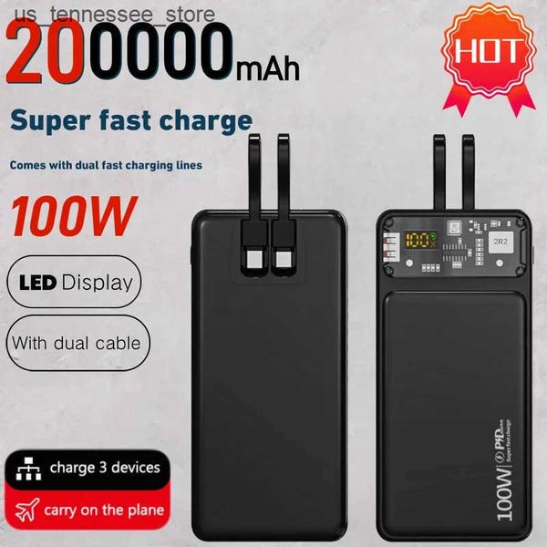 Cell Phone Power Banks 200000mAh Power Bank Large Capacity 100W Fast Charging Digital Display With Cable Portable External Battery J241123
