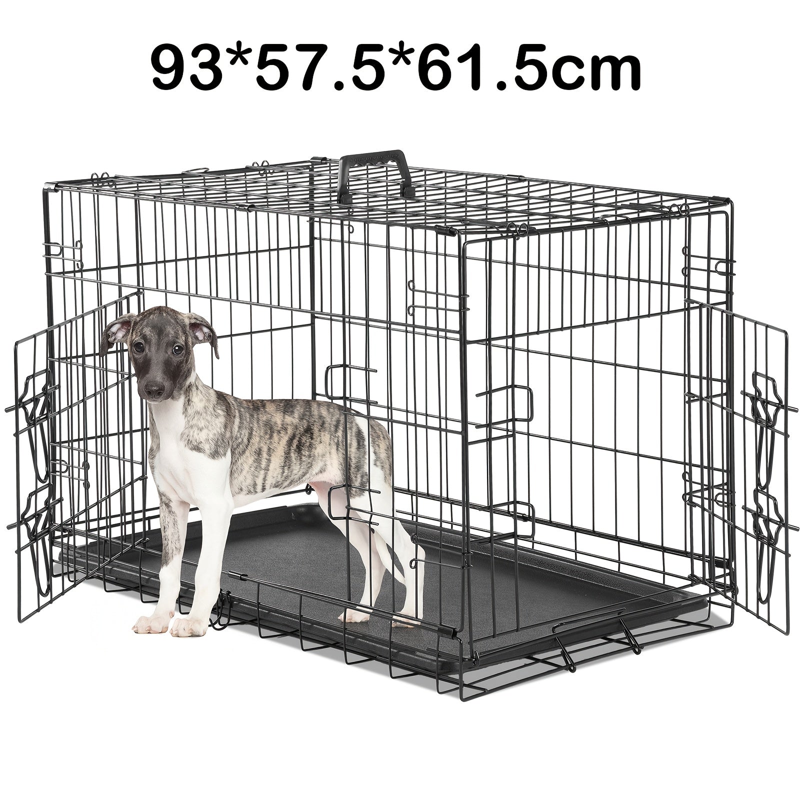 TEMU 24-30-36 Inch Collapsible Dog Cage - 3 Sizes Double Door Metal Cage With Dividers And Spill-proof Tray, Dog Playpen For Small-large Dogs And