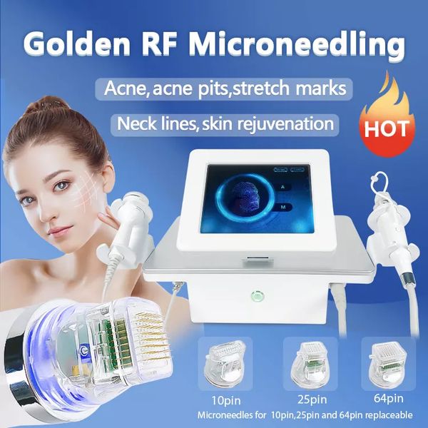 2 In 1 Anti-aging Golden Microneedle Machine with Cold Hammer Redness Reduce 10-25-64 Pins Wrinkle Removal Acne Treatment Device