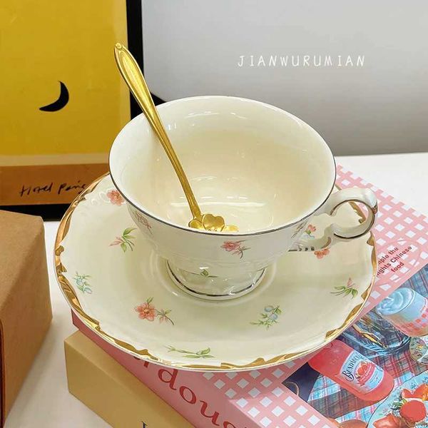 Daily small flowers milk ceramic cup French set cup sauce afternoon tea retro simple coffee cup restaurant Y241214