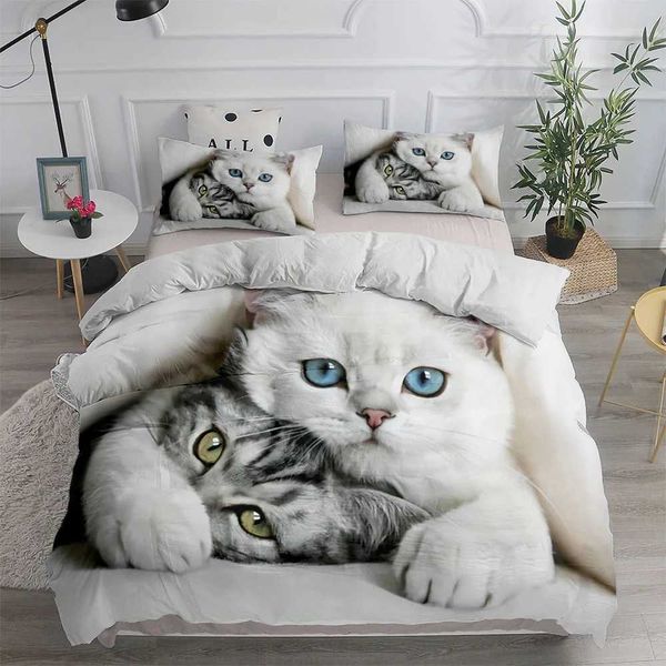 Pet Cat DIY Printing Down Duvet Cover Set Large Double Fl Double Size Down Duvet Cover Low Shell Bedding Set Y241231