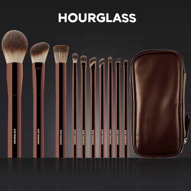 Hourglass Makeup Brush Makeup brush set portable 10 pieces high-quality soft fiber hair leather material brush bag M250403