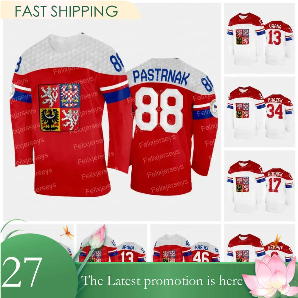 Team Czech Republic 2022 Hockey Jersey 88 Pastrnak 46 David Krejci 13 Jakub Vrana 19 Tomas Hertl 17 Filip Hronek 34 Petr Mrazek 6 Mich