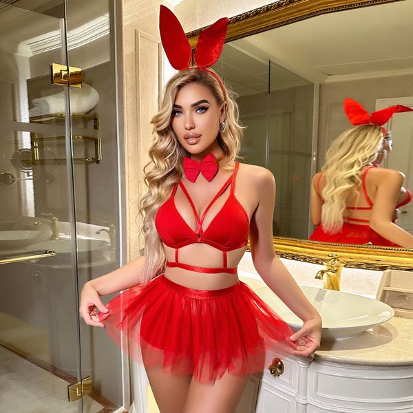 Two Piece Dress Cool Girl Spicy Hollow Out Roleplay Bunny Girl Lingerie Dress Adult Lady Erotic Party Cosplay Bunny Girl Teddy Babydoll Outi